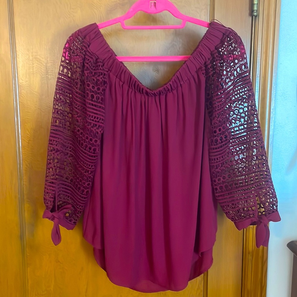 Express Burgundy off shoulder lace  Top